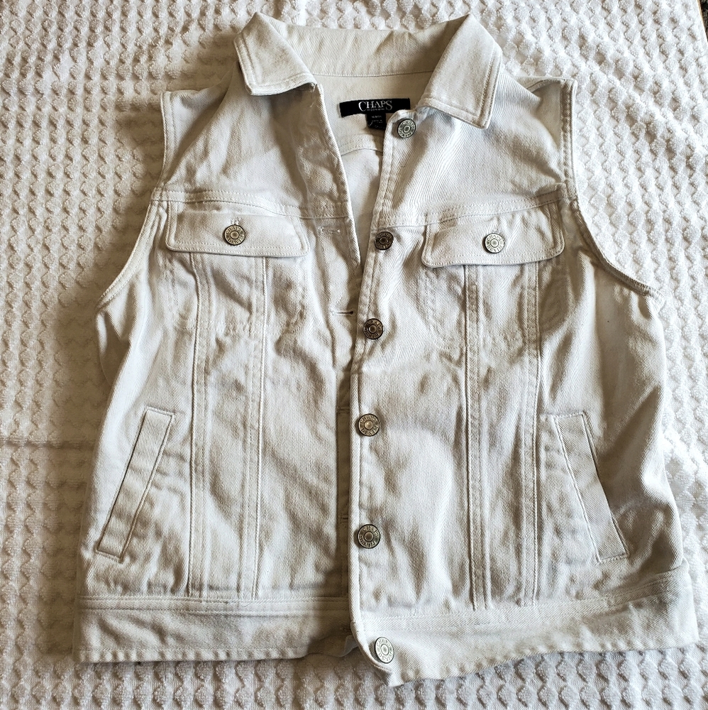 Chaps White Denim Vest M